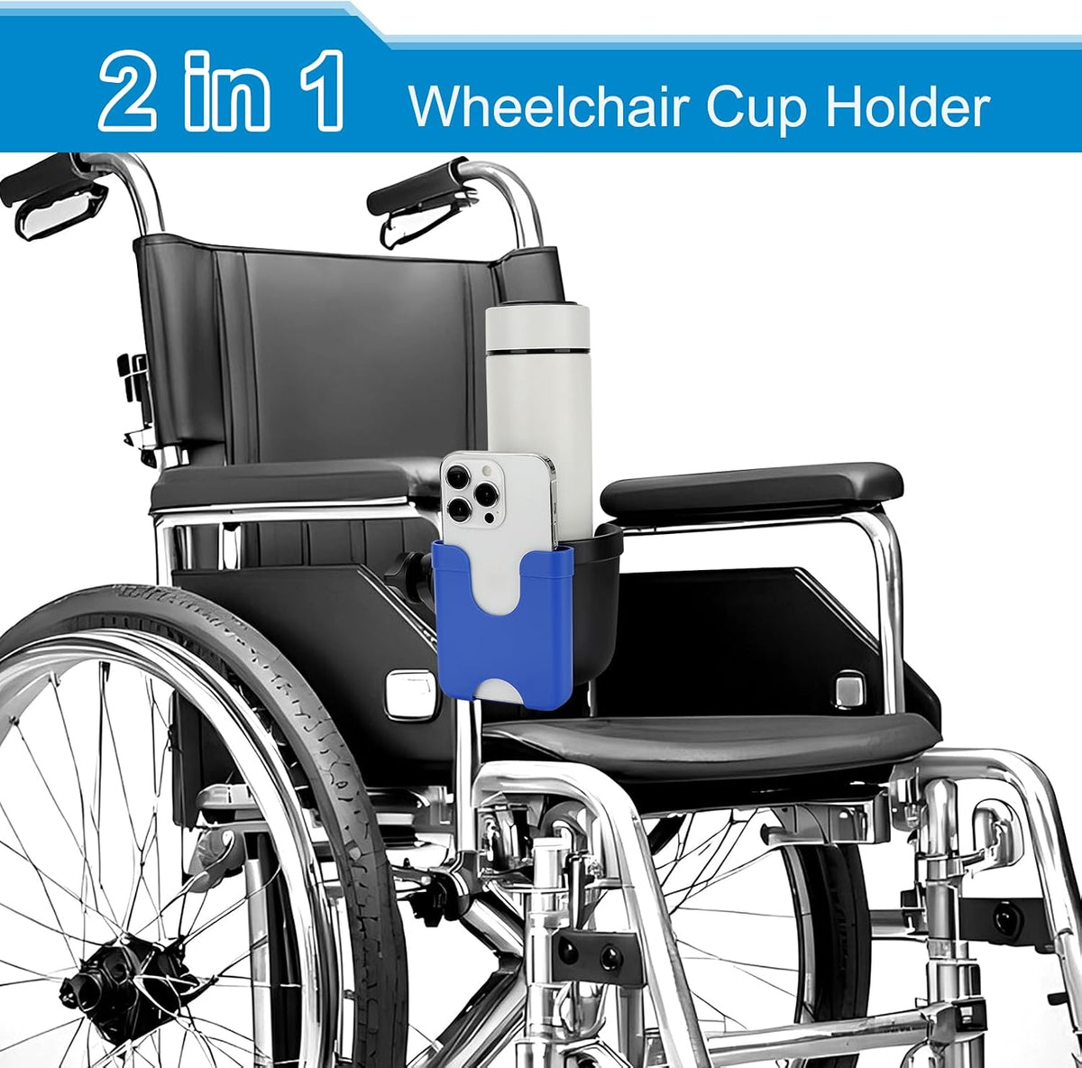  2-in-1 Walker Cup Holder with Phone Holder, Wheelchair Cup Holder