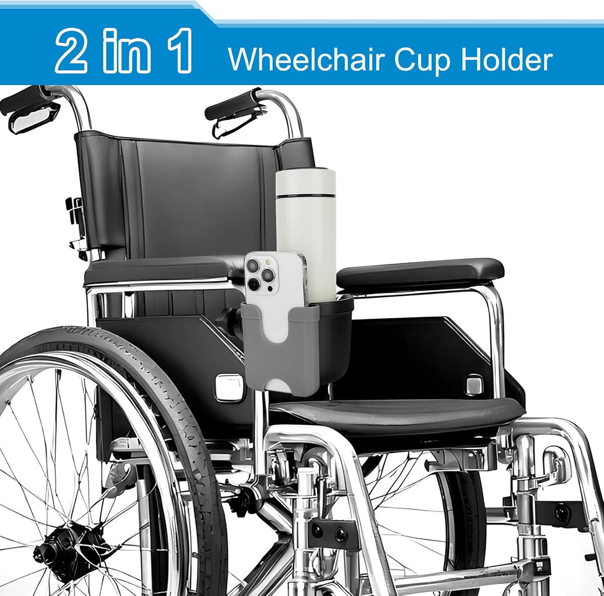  2-in-1 Walker Cup Holder with Phone Holder, Wheelchair Cup Holder