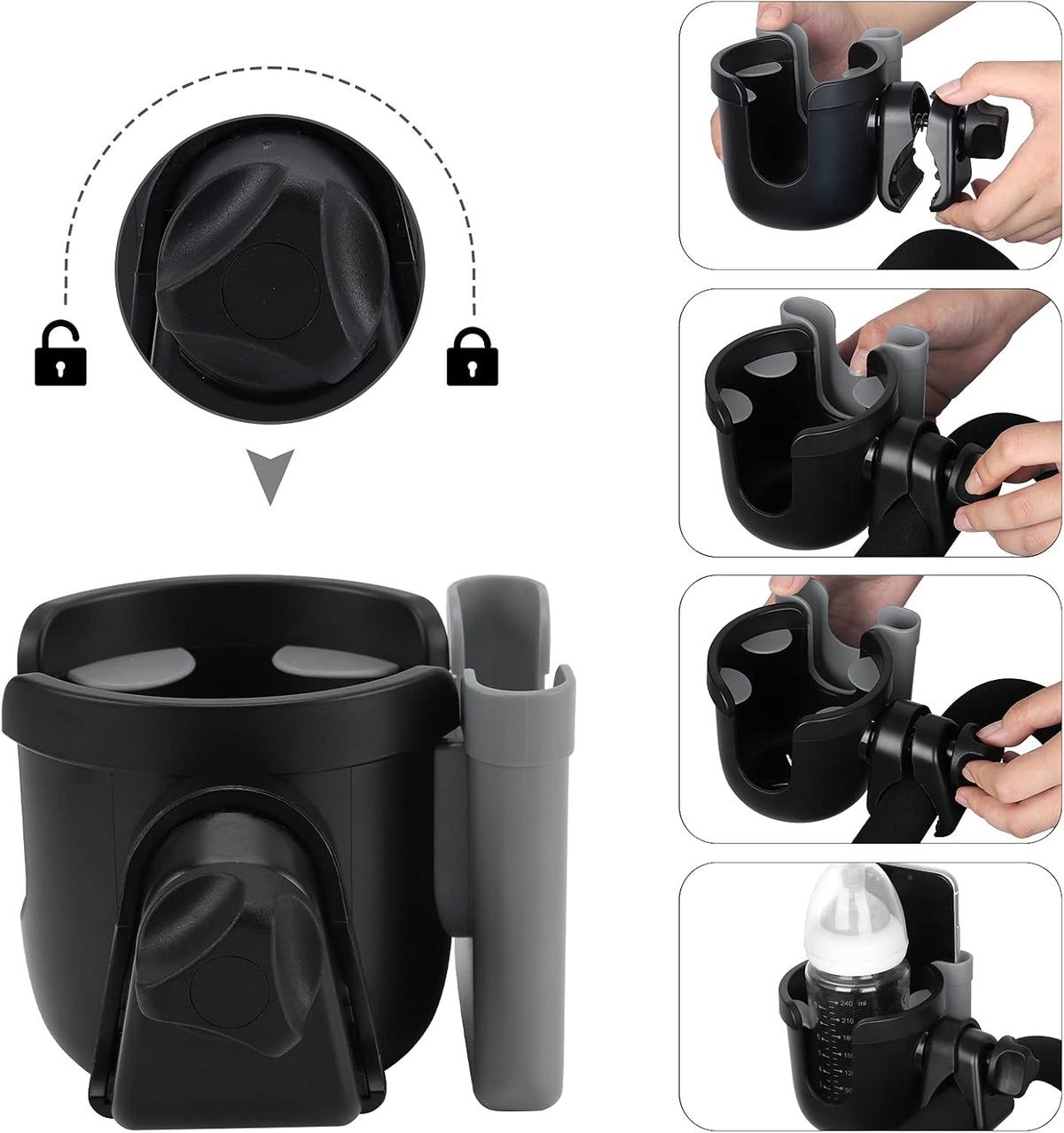  2-in-1 Walker Cup Holder with Phone Holder, Wheelchair Cup Holder