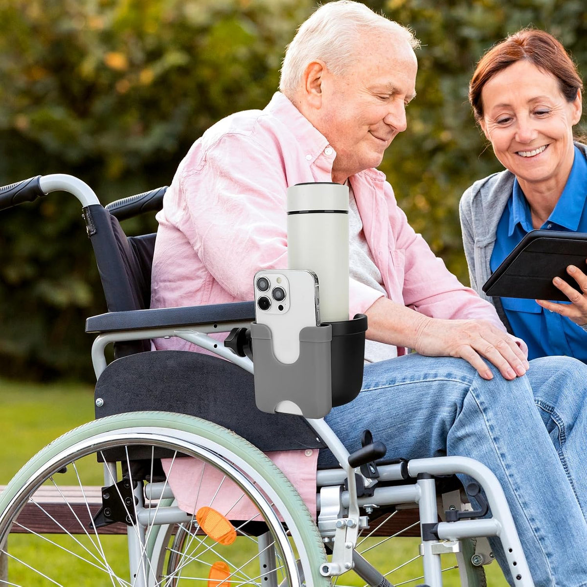  2-in-1 Walker Cup Holder with Phone Holder, Wheelchair Cup Holder