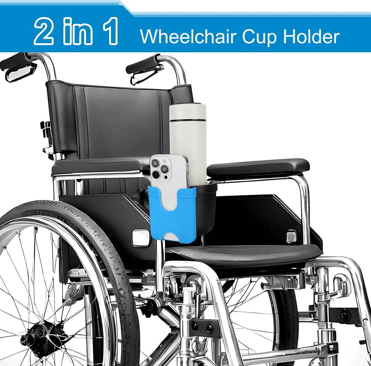  2-in-1 Walker Cup Holder with Phone Holder, Wheelchair Cup Holder