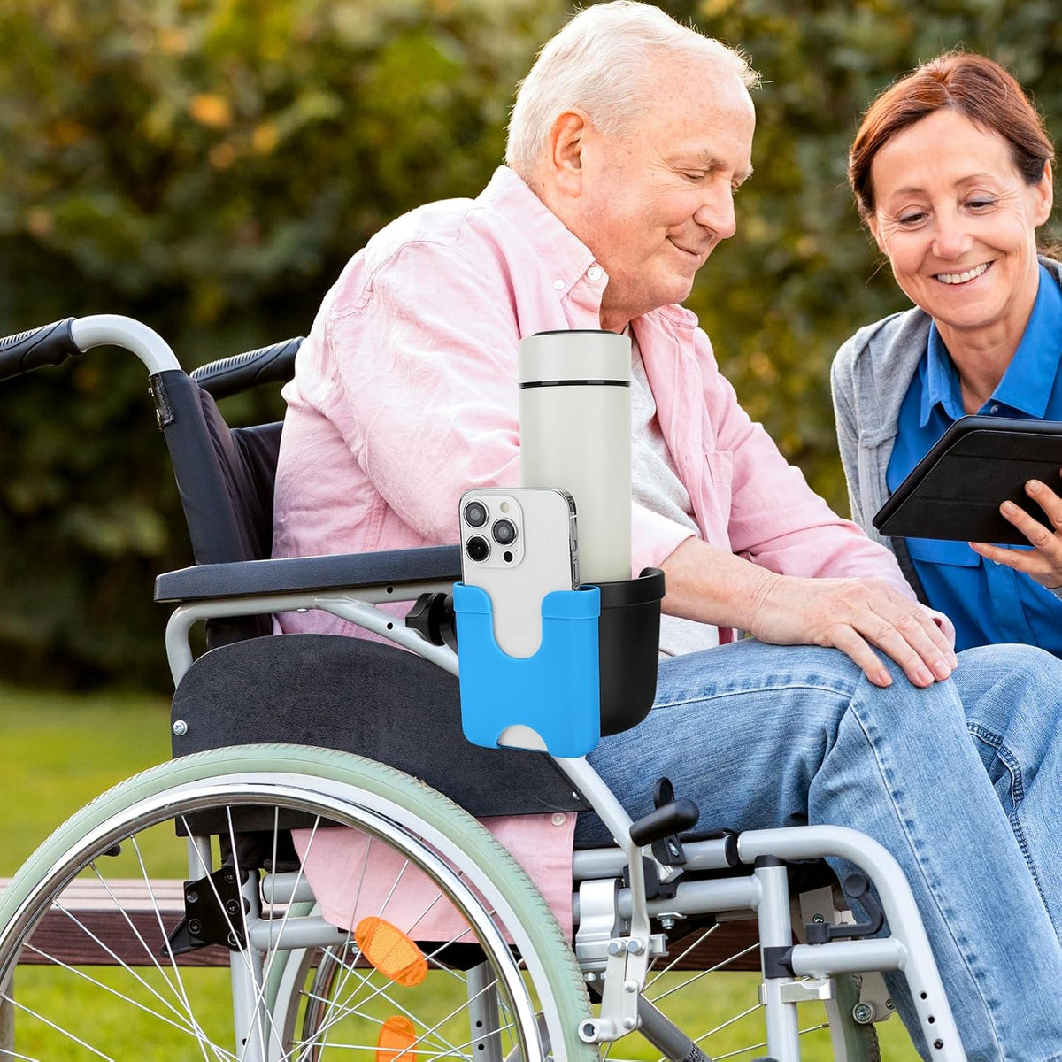  2-in-1 Walker Cup Holder with Phone Holder, Wheelchair Cup Holder