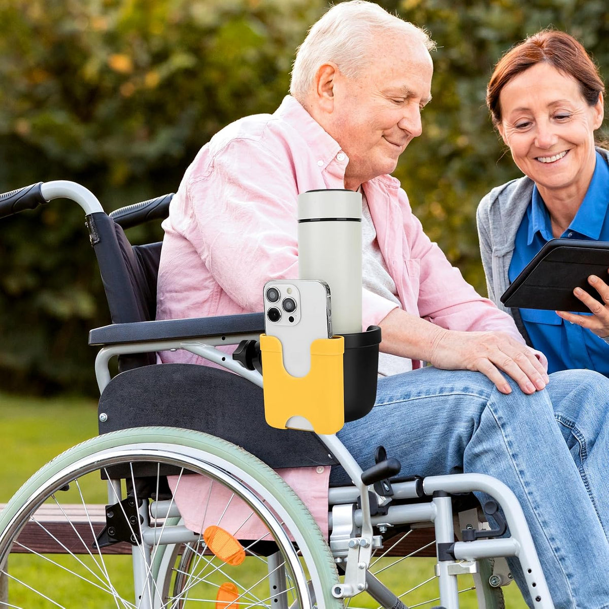  2-in-1 Walker Cup Holder with Phone Holder, Wheelchair Cup Holder