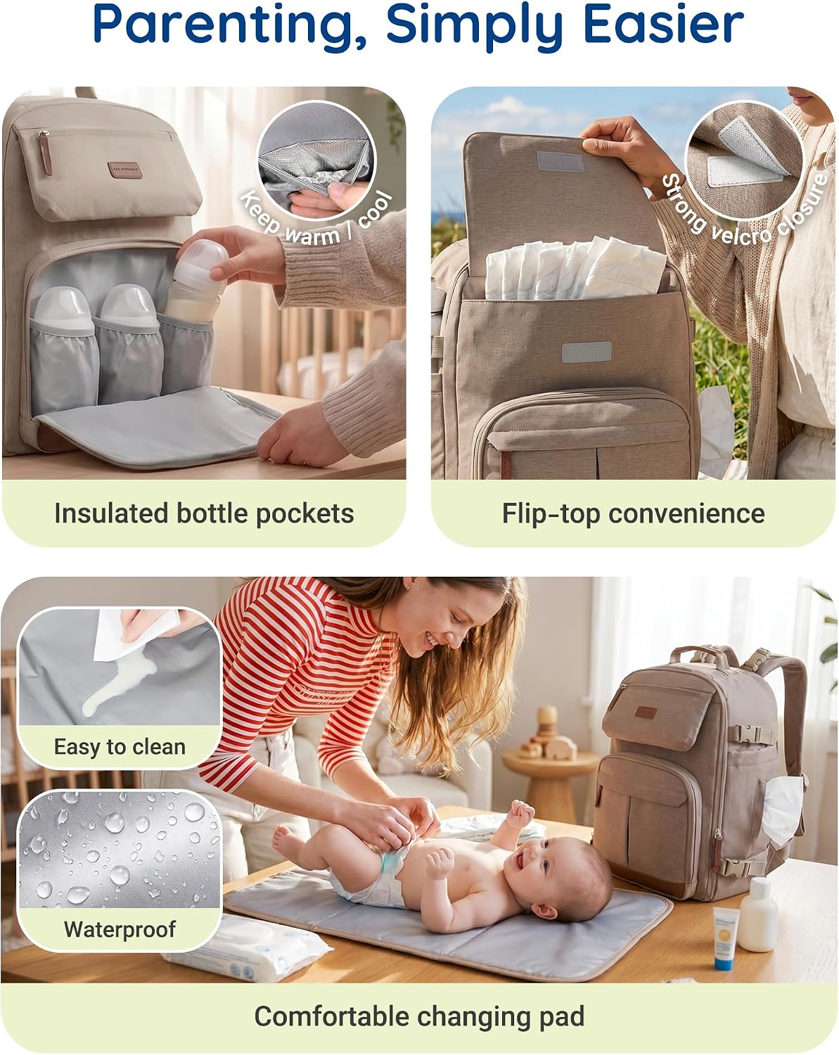 Diaper Bag Backpack Multi-Pocket Travel Baby Bag with Changing Pad