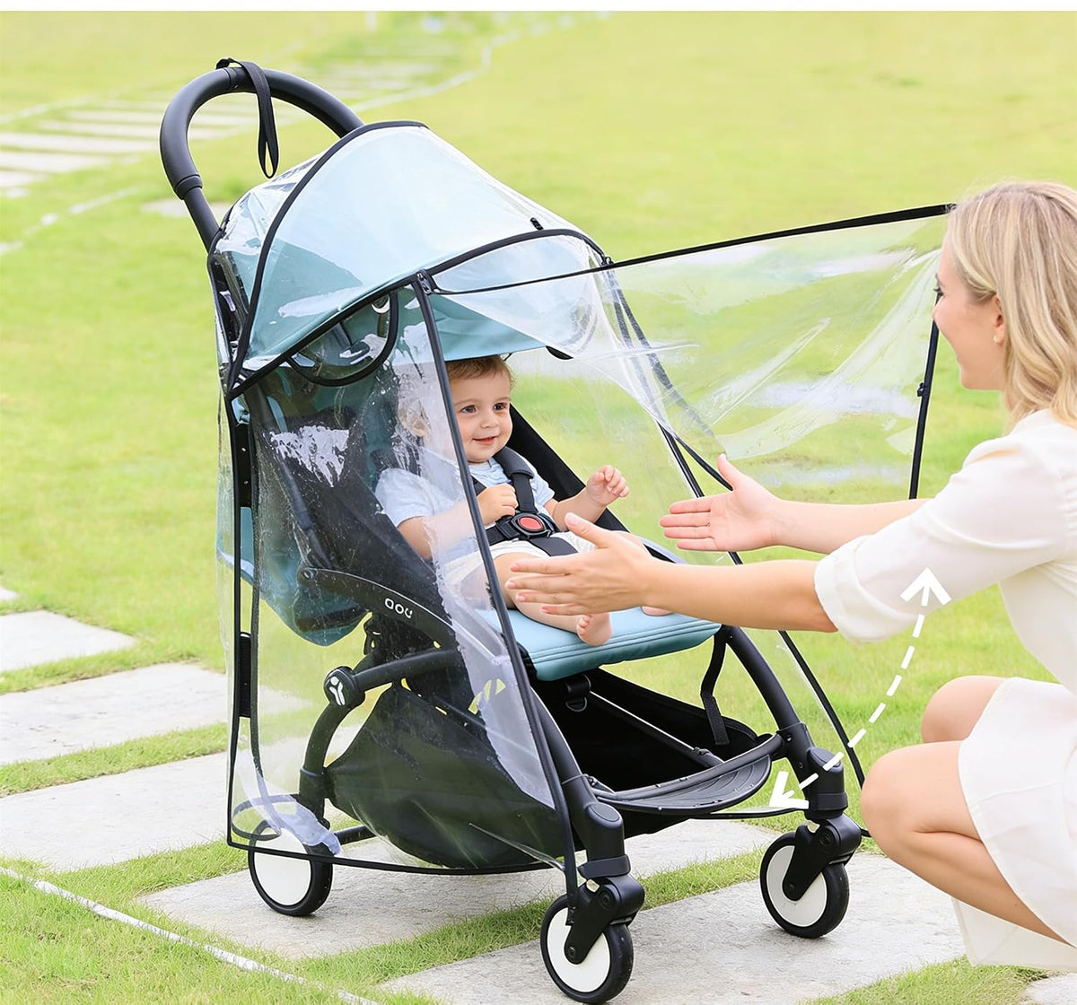 Highly Clear Stroller Thick Rain Cover Compatible with Babyzen YOYO/YOYO2 Extend Pram Wind Cover Baby Stroller Weather Shield Full Coverage Zipper Opening Waterproof Breathable with Side mesh