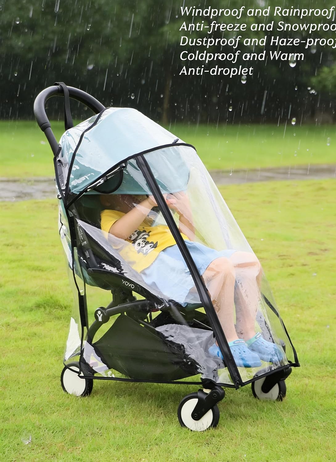 Highly Clear Stroller Thick Rain Cover Compatible with Babyzen YOYO/YOYO2 Extend Pram Wind Cover Baby Stroller Weather Shield Full Coverage Zipper Opening Waterproof Breathable with Side mesh
