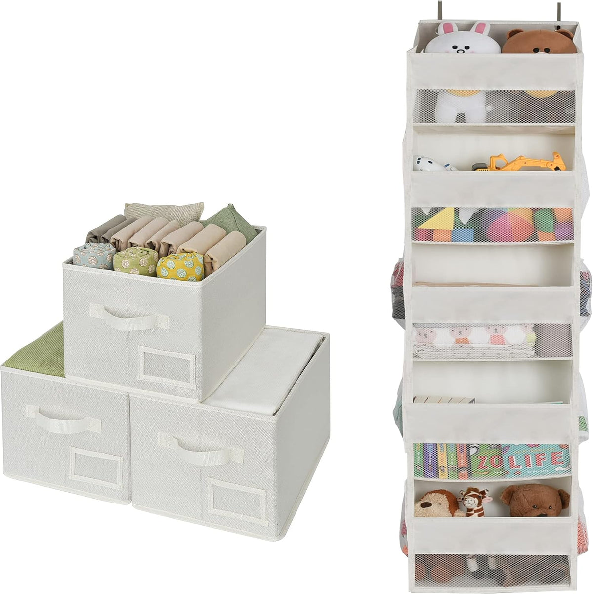 Bundle of 1-Pack Over The Door Storage Organizer & 3-Pack Clothing Storage Bins