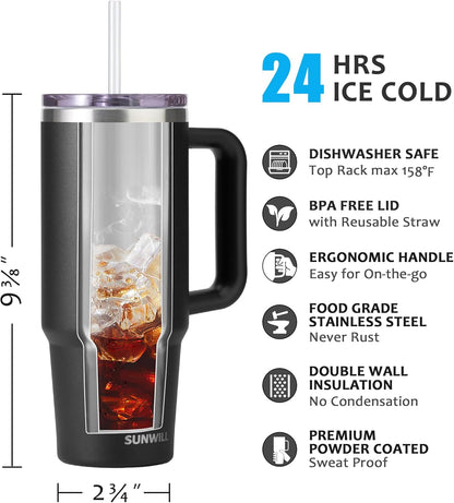 Insulated Coffee Tumbler with Handle, 30oz Stainless Steel Travel Mug with Straw, Spill Resistant Lid, Cup Holder Friendly, Powder Coated Muted Violet