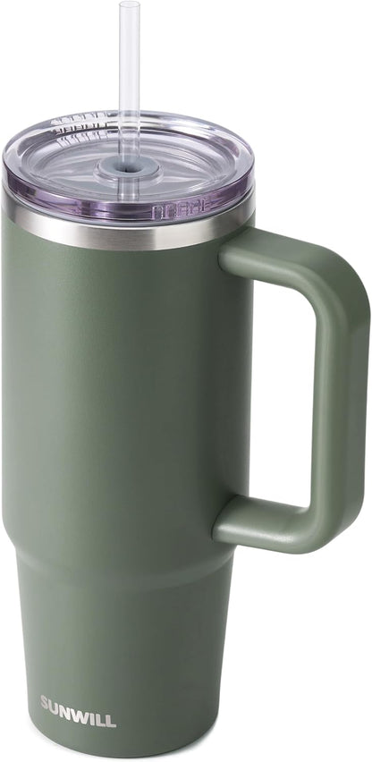 Insulated Coffee Tumbler with Handle, 30oz Stainless Steel Travel Mug with Straw, Spill Resistant Lid, Cup Holder Friendly, Powder Coated Muted Violet