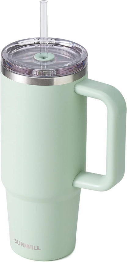 Insulated Coffee Tumbler with Handle, 30oz Stainless Steel Travel Mug with Straw, Spill Resistant Lid, Cup Holder Friendly, Powder Coated Muted Violet
