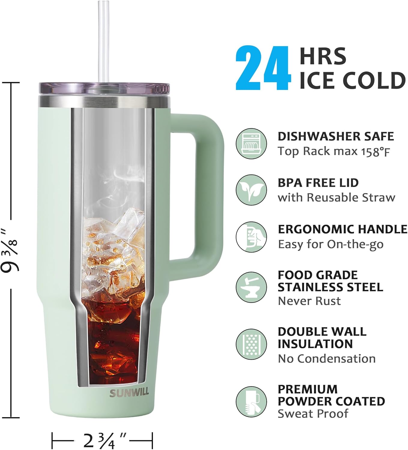 Insulated Coffee Tumbler with Handle, 30oz Stainless Steel Travel Mug with Straw, Spill Resistant Lid, Cup Holder Friendly, Powder Coated Muted Violet