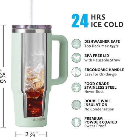 Insulated Coffee Tumbler with Handle, 30oz Stainless Steel Travel Mug with Straw, Spill Resistant Lid, Cup Holder Friendly, Powder Coated Muted Violet
