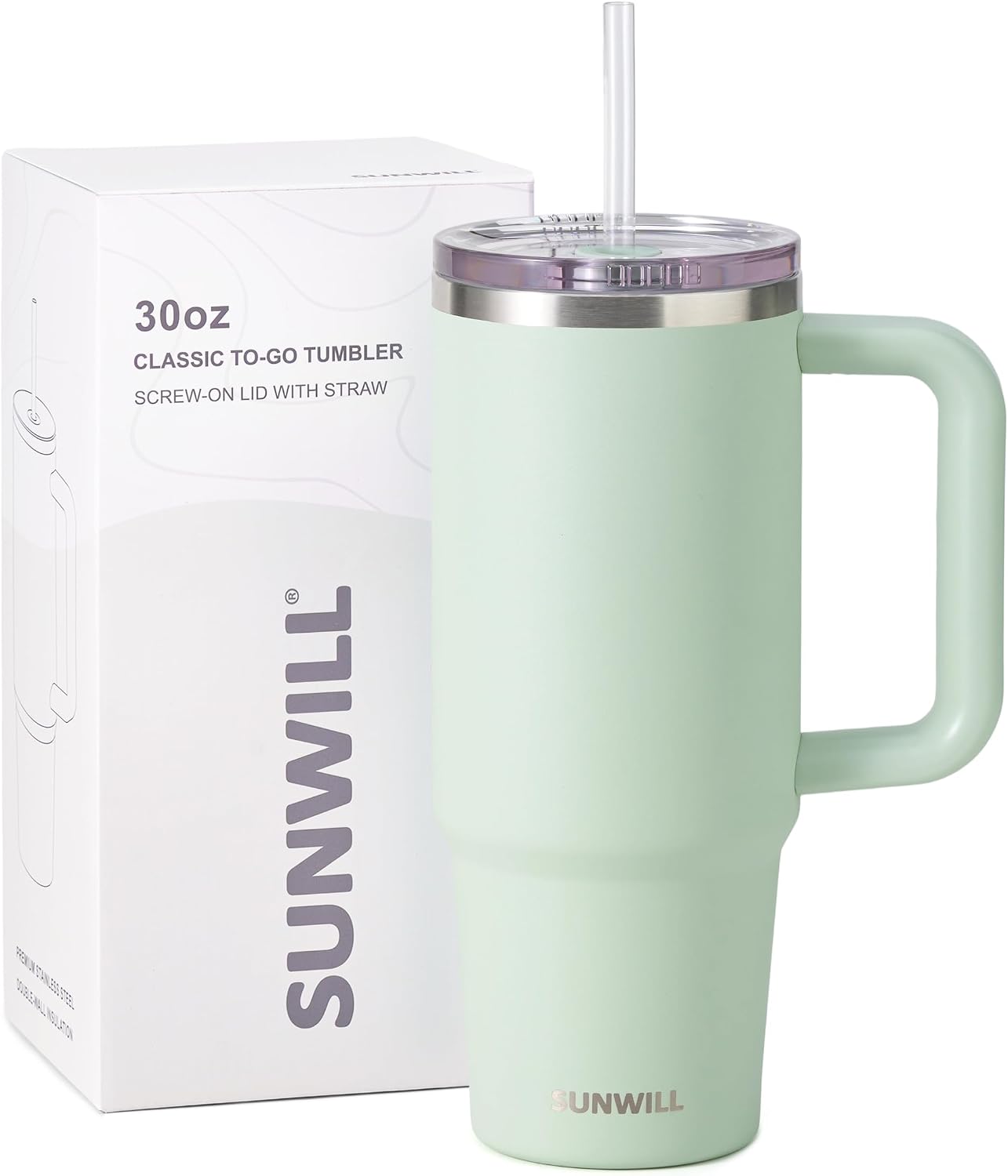 Insulated Coffee Tumbler with Handle, 30oz Stainless Steel Travel Mug with Straw, Spill Resistant Lid, Cup Holder Friendly, Powder Coated Muted Violet