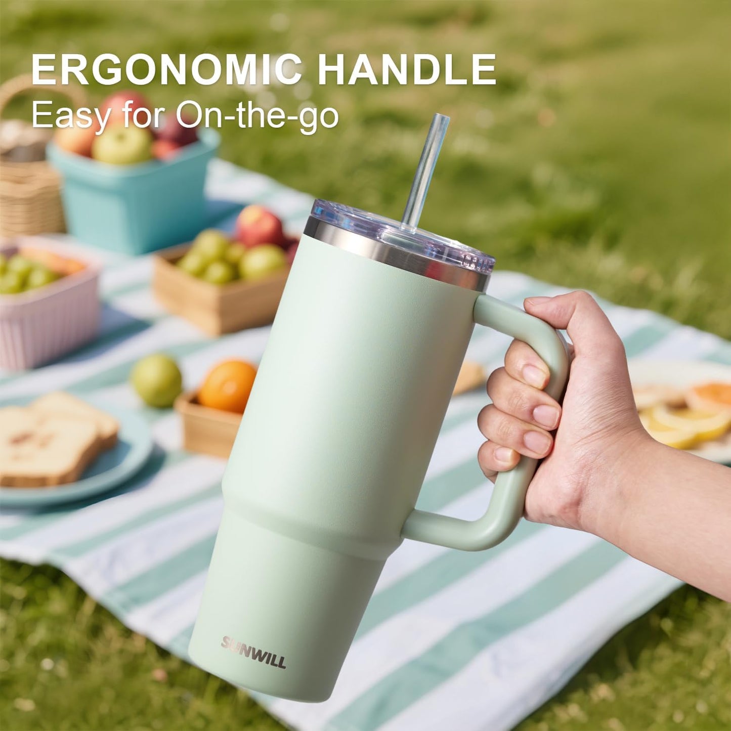 Insulated Coffee Tumbler with Handle, 30oz Stainless Steel Travel Mug with Straw, Spill Resistant Lid, Cup Holder Friendly, Powder Coated Muted Violet