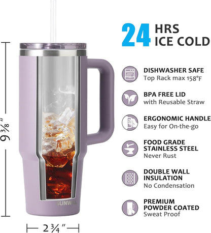 Insulated Coffee Tumbler with Handle, 30oz Stainless Steel Travel Mug with Straw, Spill Resistant Lid, Cup Holder Friendly, Powder Coated Muted Violet