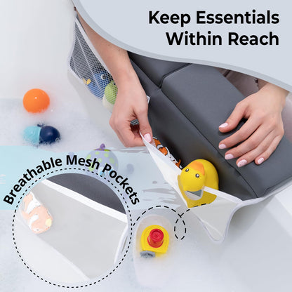 Gray Bath Kneeler & Elbow Rest Pad Set with Baby Bath Towel, Hooded, Bear