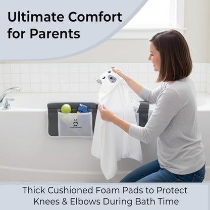 Gray Bath Kneeler & Elbow Rest Pad Set with Baby Bath Towel, Hooded, Bear