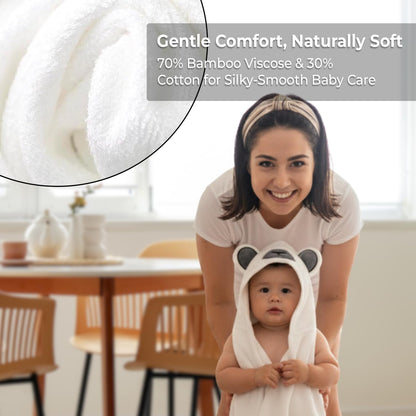 Gray Bath Kneeler & Elbow Rest Pad Set with Baby Bath Towel, Hooded, Bear