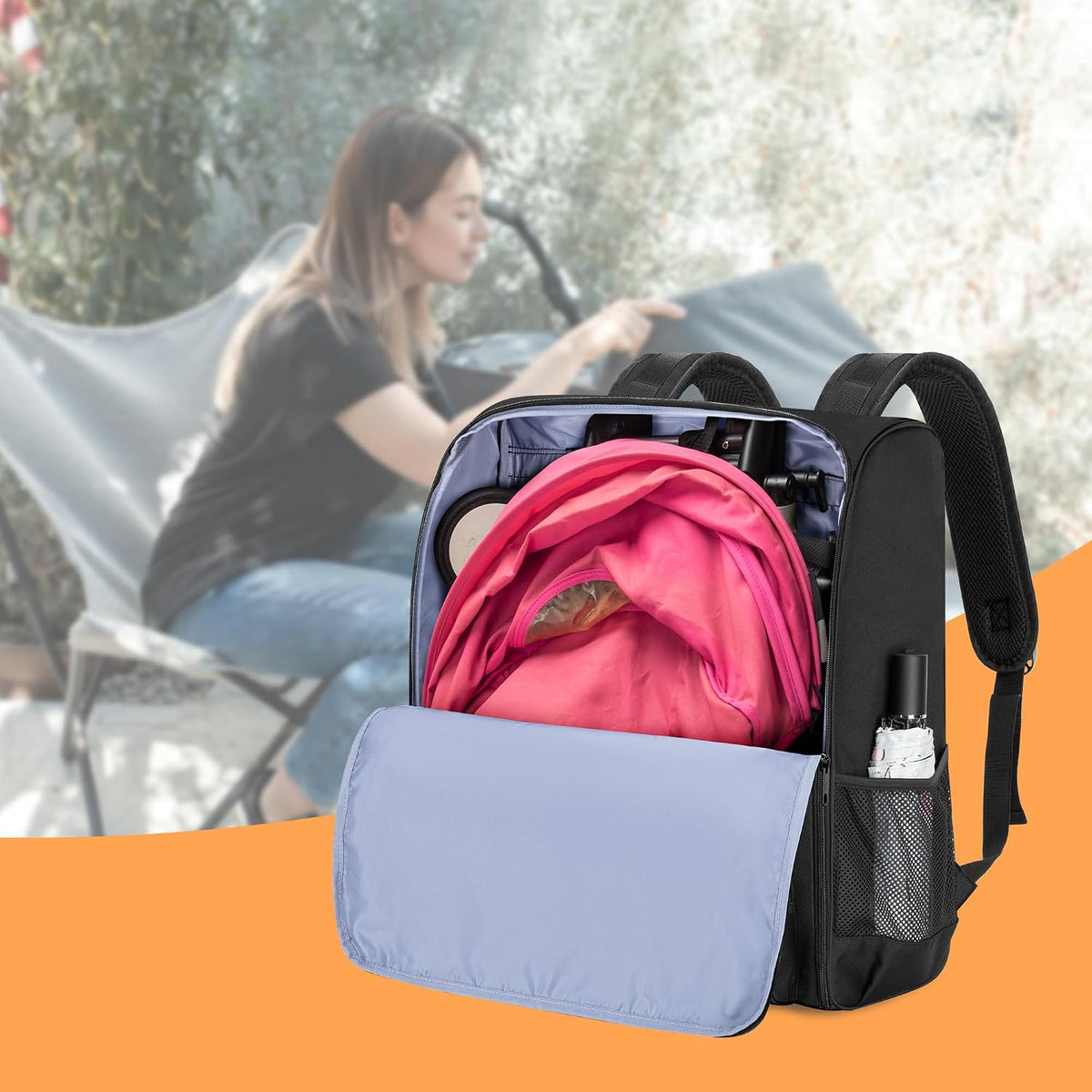 Stroller Backpack Compatible with BABYZEN YOYO2, Black, Patented Design