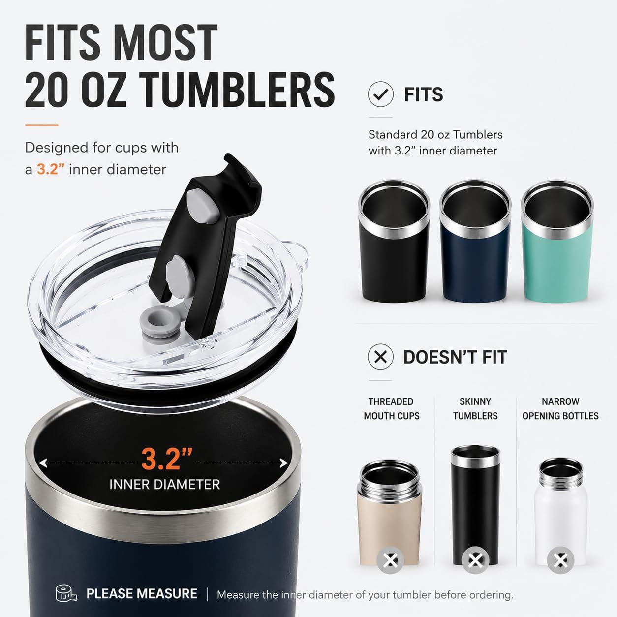Replacement Flip Lids for 20 oz Insulated Tumbler,2 Pack Covers Spill Proof Splash Resistant Tumbler Lid,Compatible with Yeti/Ozark Trail/Sunwell and More Brand 20 oz Tumbler