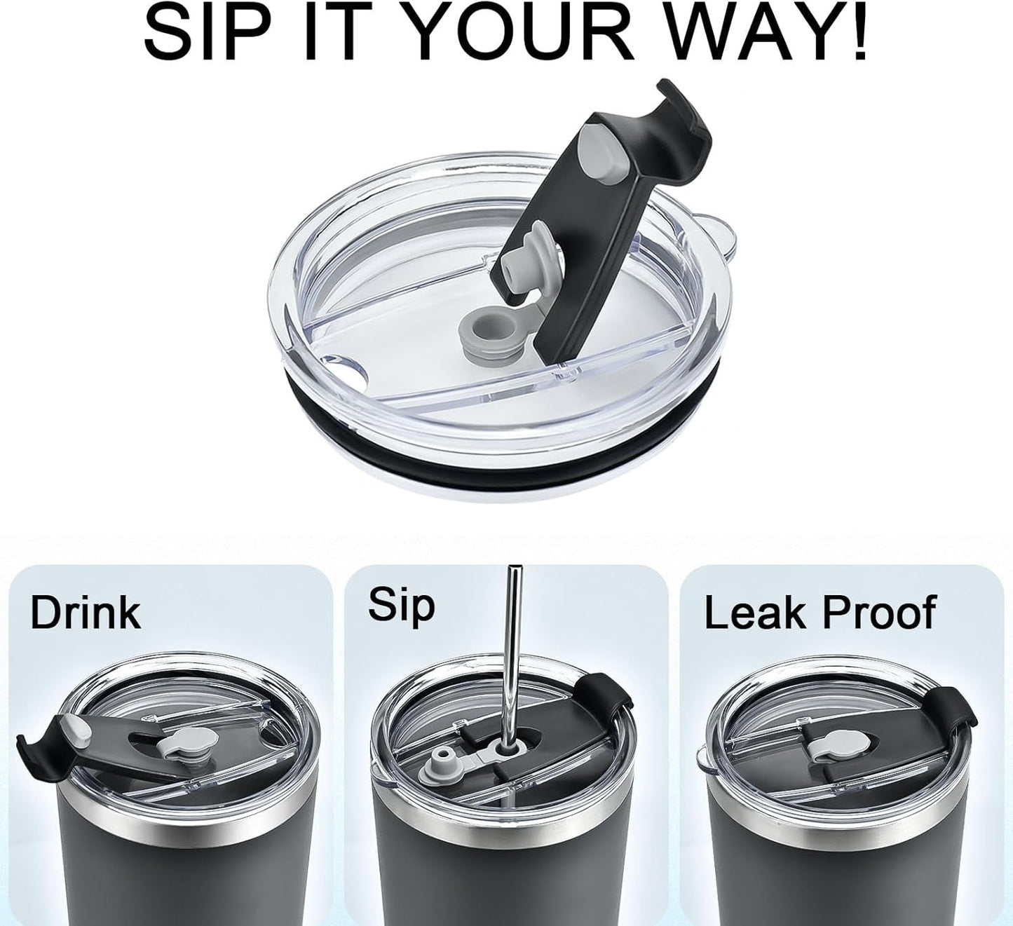 Replacement Flip Lids for 20 oz Insulated Tumbler,2 Pack Covers Spill Proof Splash Resistant Tumbler Lid,Compatible with Yeti/Ozark Trail/Sunwell and More Brand 20 oz Tumbler