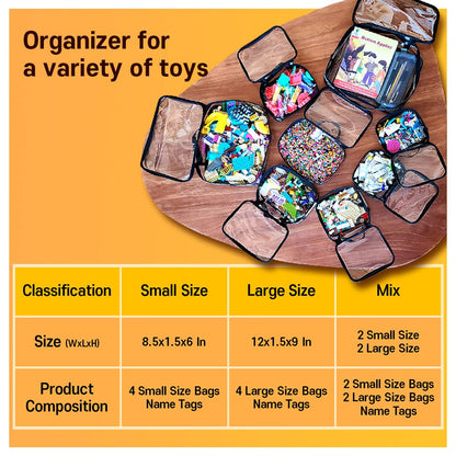 Toy Storage Organizer Clear 4 Pack Building Bricks Blocks Bag with Zipper