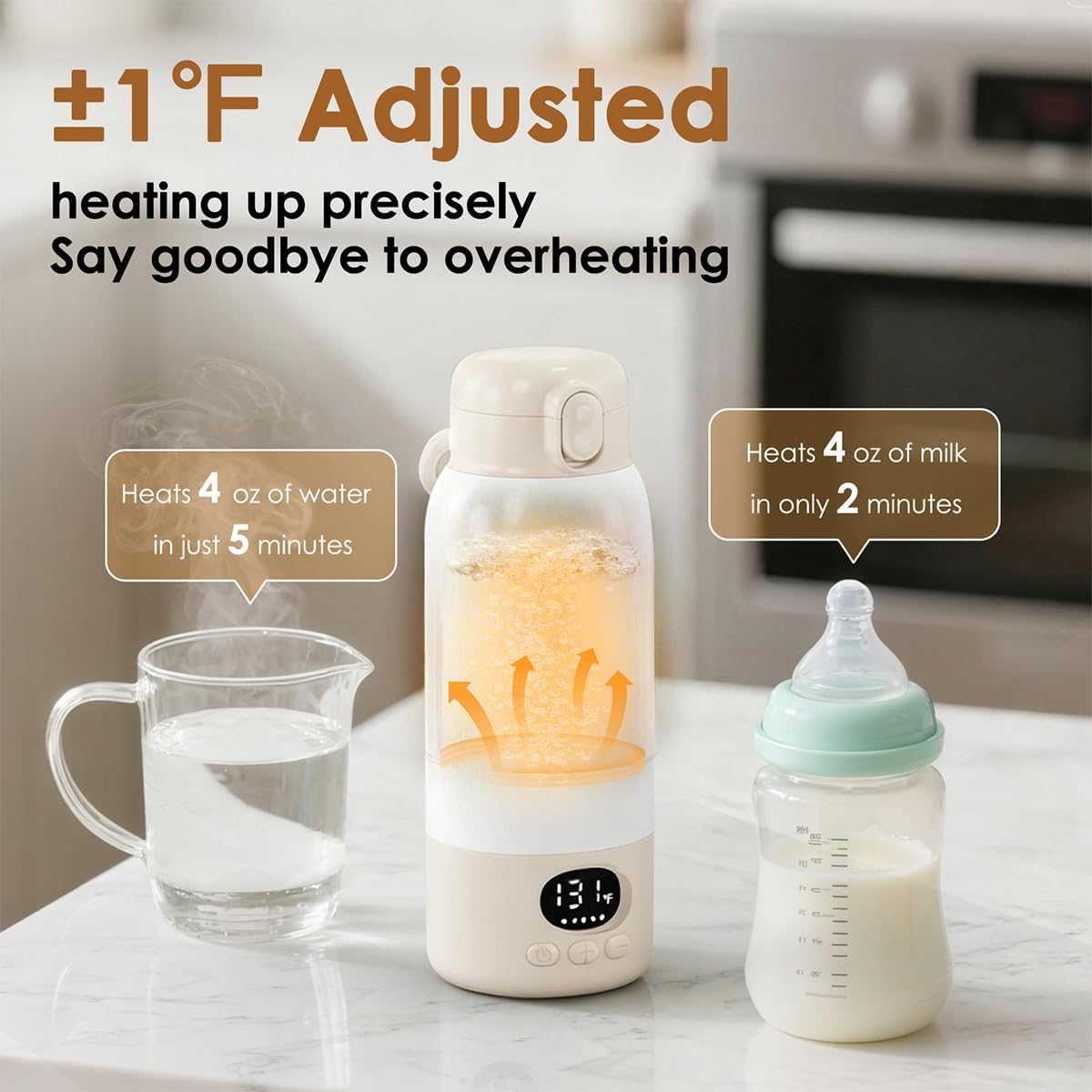 Portable Milk Warmer for Travel, 45W Fast Charging Bottle Warmer 17oz