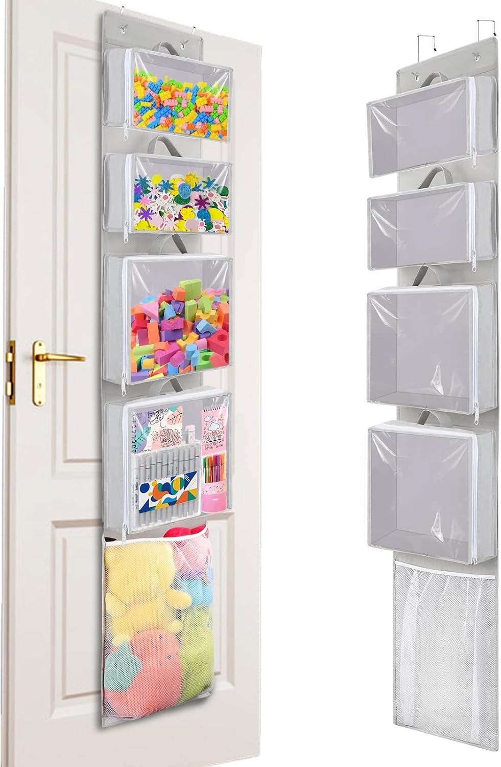Over Door Toy Organizer, Hanging Stuffed Animal Storage with Removable Bags
