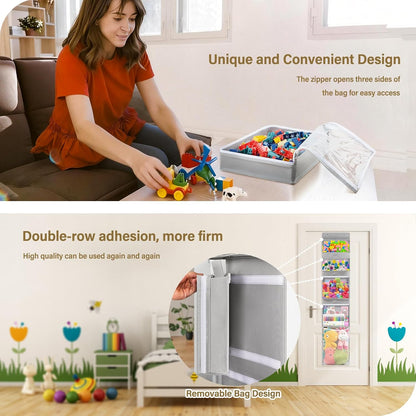 Over Door Toy Organizer, Hanging Stuffed Animal Storage with Removable Bags