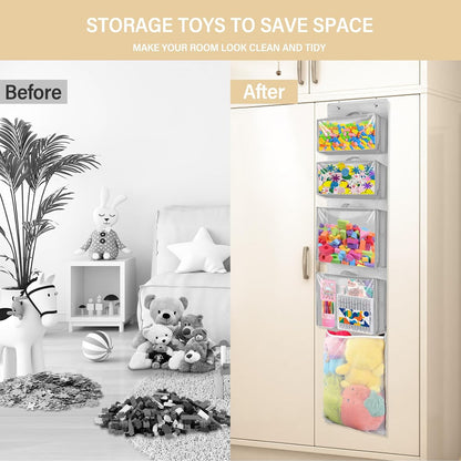 Over Door Toy Organizer, Hanging Stuffed Animal Storage with Removable Bags
