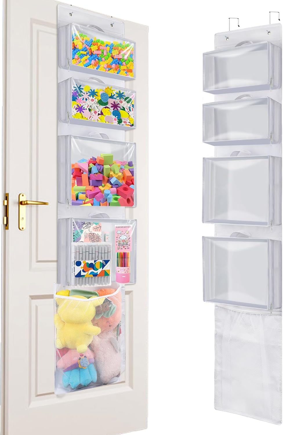 Over Door Toy Organizer, Hanging Stuffed Animal Storage with Removable Bags