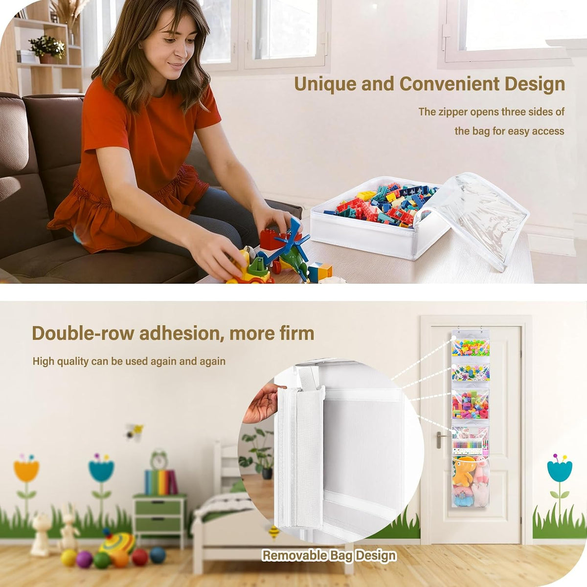 Over Door Toy Organizer, Hanging Stuffed Animal Storage with Removable Bags