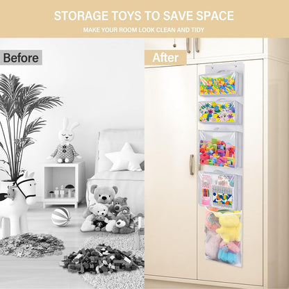Over Door Toy Organizer, Hanging Stuffed Animal Storage with Removable Bags