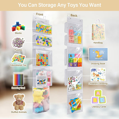 Over Door Toy Organizer, Hanging Stuffed Animal Storage with Removable Bags