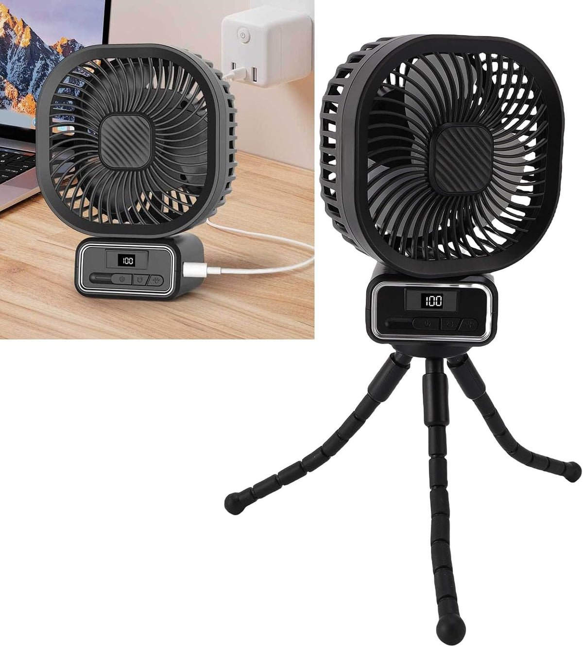 Stroller Fan, Auto Oscillating Portable Fan with Detachable Flexible Tripod, 3 Speed Cooling for Stroller Bike Desk, Night Light