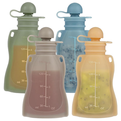 4 Pack Reusable Baby Food Pouches, Squeezable Pouches BPA Free