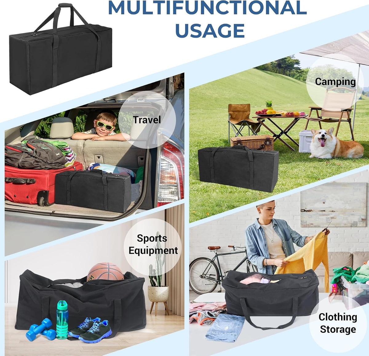 36-Inch Large Travel Duffle Bag, 100L Heavy Duty Luggage, Black