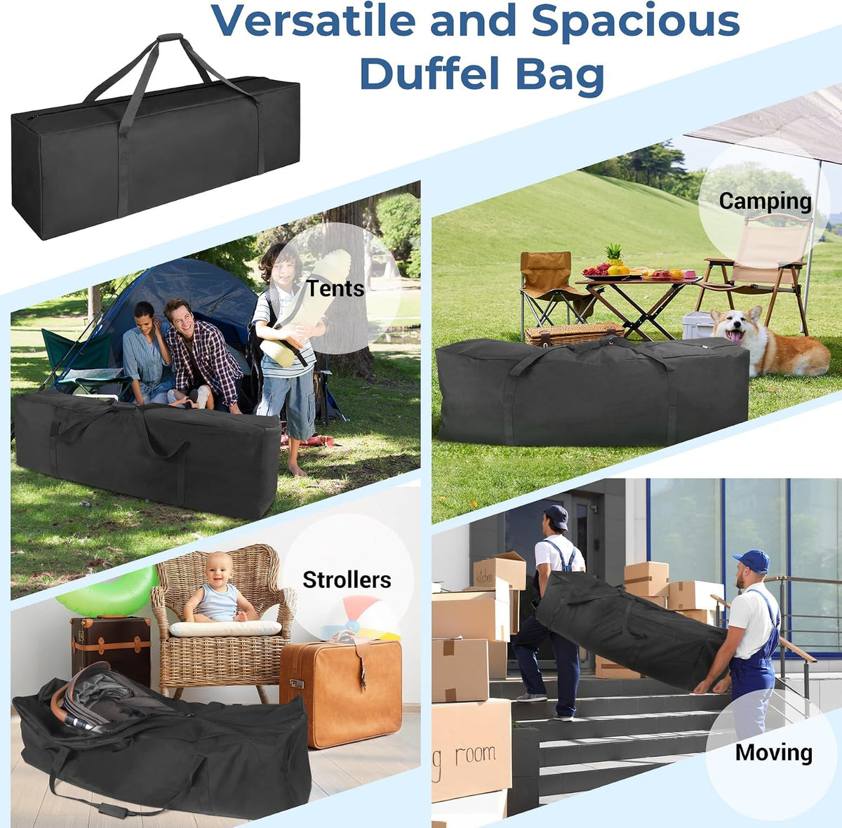36-Inch Large Travel Duffle Bag, 100L Heavy Duty Luggage, Black