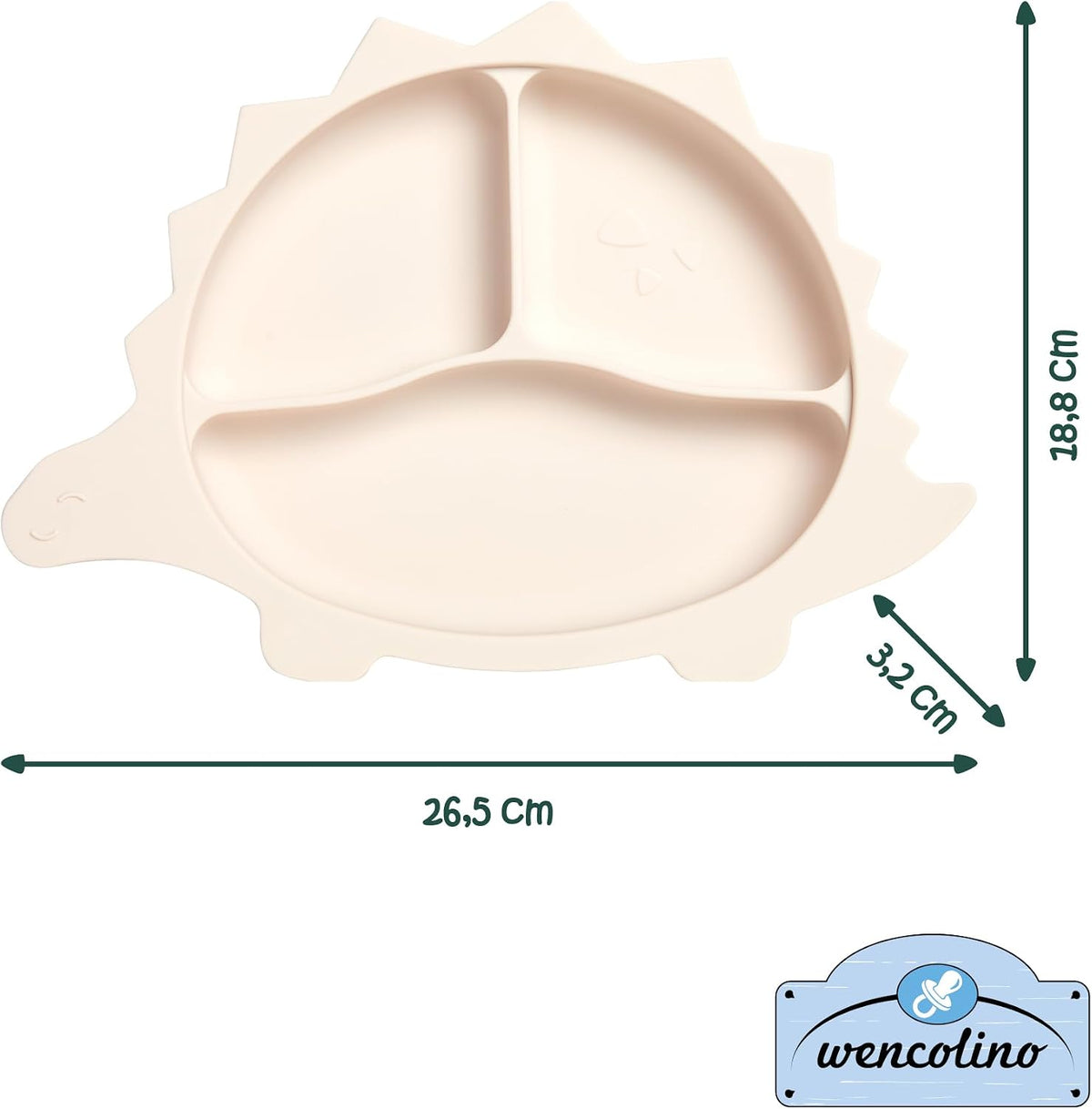 Children's Plate Non-Slip with Suction Cup "Dino" Food Grade Silicone Plate for Children Plate Baby - W 26.5 cm x L 18.8 cm x H 3.2 cm - BLW Baby LED Weaning Accessories Beige