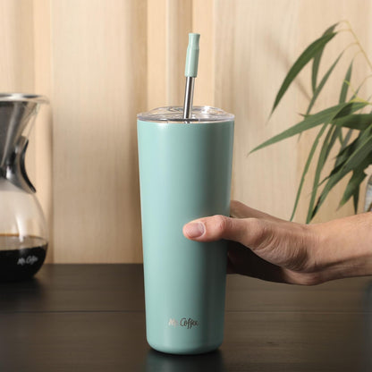 Java Quest 16 oz Double Wall Stainless Steel Tumbler with Lid & Reusable Straw, Insulated Thermal Drink Cup for Hot & Cold Beverages, Teal