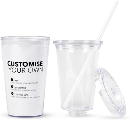 Simple Green Solutions - Acrylic Double Wall Cup for Cold Drinks, Reusable Cups with Lids and Straws, Insulated Plastic Tumblers with Lids and Straw, Acrylic Tumblers, 16 oz Capacity, Orange