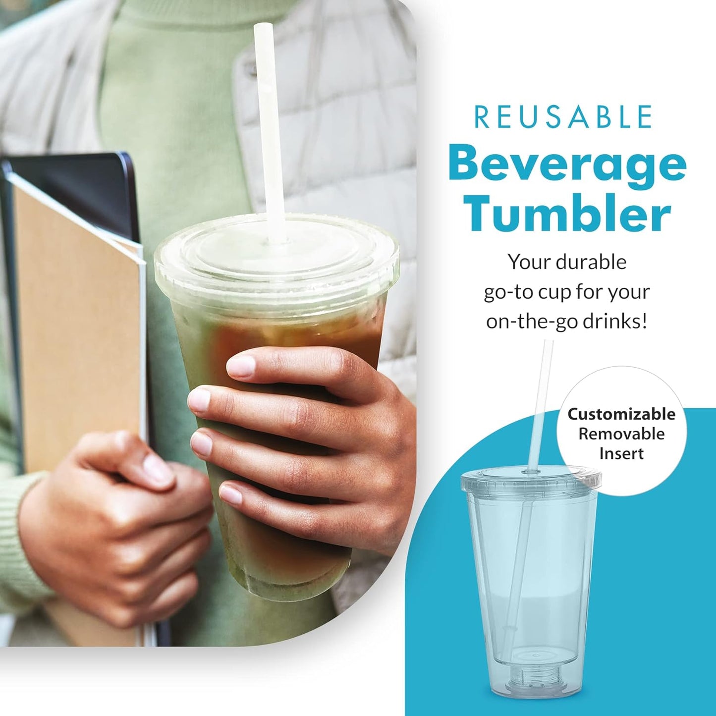Simple Green Solutions - Acrylic Double Wall Cup for Cold Drinks, Reusable Cups with Lids and Straws, Insulated Plastic Tumblers with Lids and Straw, Acrylic Tumblers, 16 oz Capacity, Orange