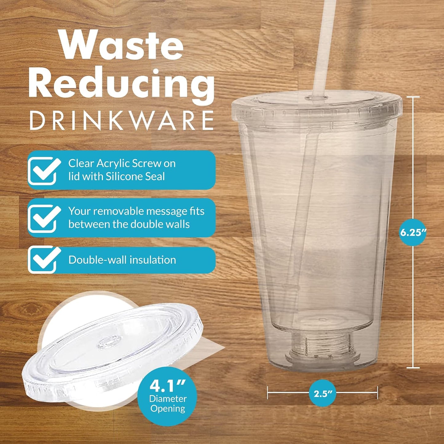 Simple Green Solutions - Acrylic Double Wall Cup for Cold Drinks, Reusable Cups with Lids and Straws, Insulated Plastic Tumblers with Lids and Straw, Acrylic Tumblers, 16 oz Capacity, Orange