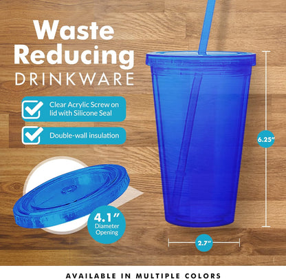 Simple Green Solutions - Acrylic Double Wall Cup for Cold Drinks, Reusable Cups with Lids and Straws, Insulated Plastic Tumblers with Lids and Straw, Acrylic Tumblers, 16 oz Capacity, Orange
