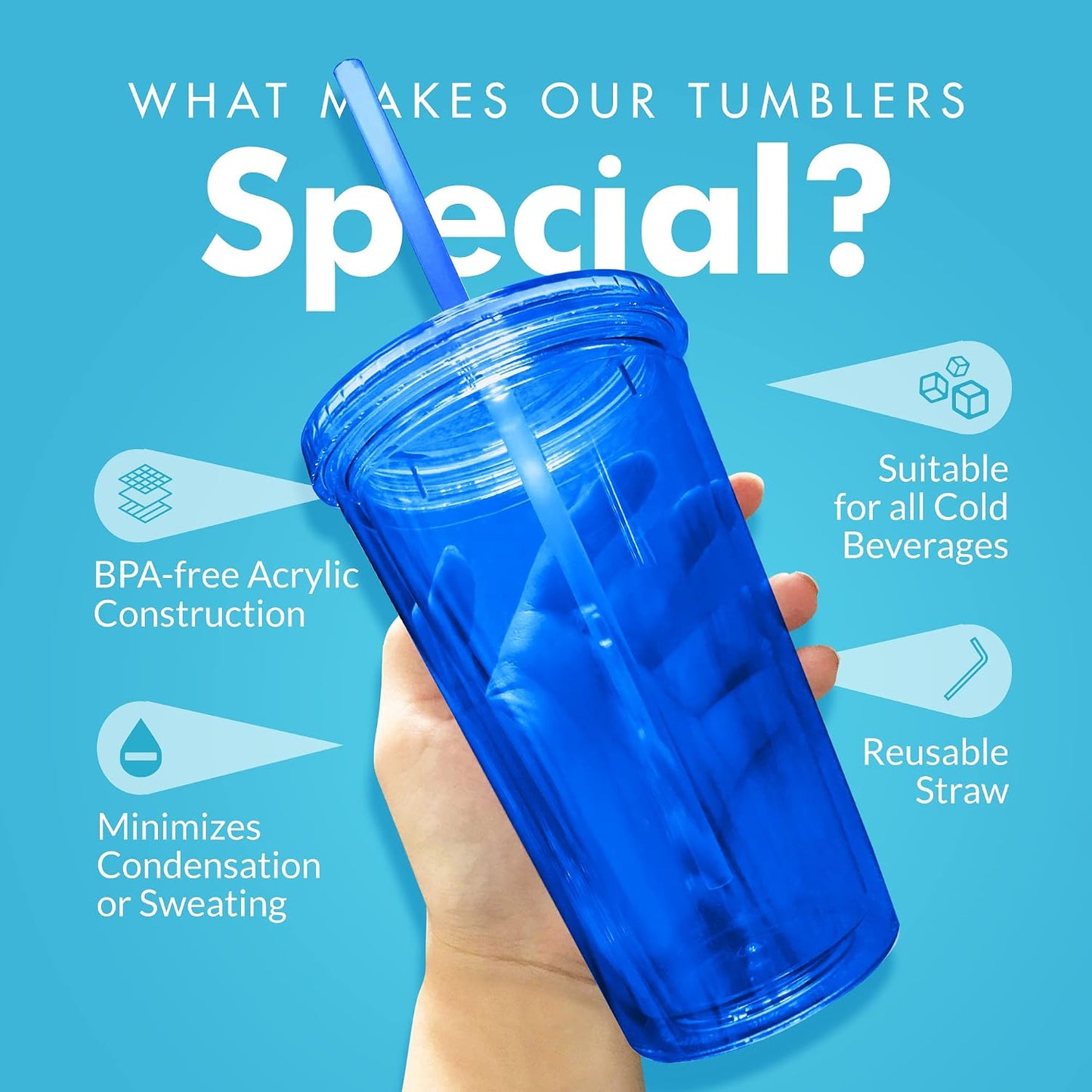 Simple Green Solutions - Acrylic Double Wall Cup for Cold Drinks, Reusable Cups with Lids and Straws, Insulated Plastic Tumblers with Lids and Straw, Acrylic Tumblers, 16 oz Capacity, Orange