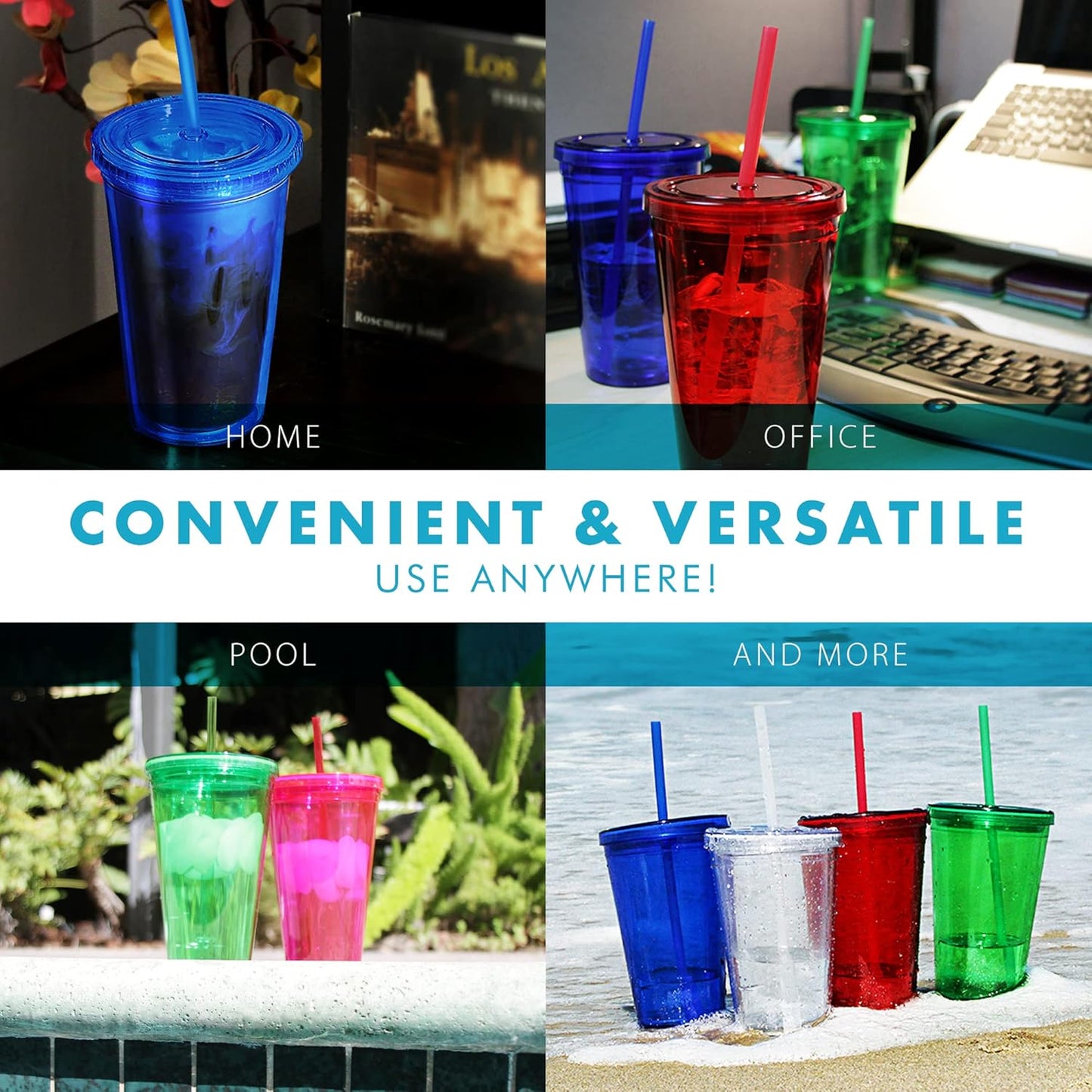Simple Green Solutions - Acrylic Double Wall Cup for Cold Drinks, Reusable Cups with Lids and Straws, Insulated Plastic Tumblers with Lids and Straw, Acrylic Tumblers, 16 oz Capacity, Orange