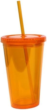 Simple Green Solutions - Acrylic Double Wall Cup for Cold Drinks, Reusable Cups with Lids and Straws, Insulated Plastic Tumblers with Lids and Straw, Acrylic Tumblers, 16 oz Capacity, Orange
