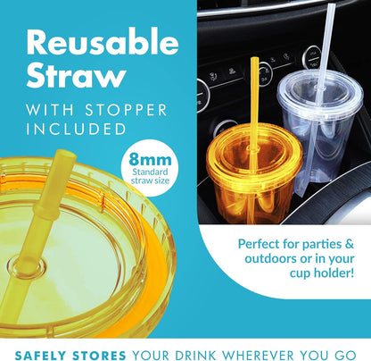 Simple Green Solutions - Acrylic Double Wall Cup for Cold Drinks, Reusable Cups with Lids and Straws, Insulated Plastic Tumblers with Lids and Straw, Acrylic Tumblers, 16 oz Capacity, Orange