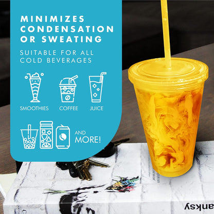 Simple Green Solutions - Acrylic Double Wall Cup for Cold Drinks, Reusable Cups with Lids and Straws, Insulated Plastic Tumblers with Lids and Straw, Acrylic Tumblers, 16 oz Capacity, Orange