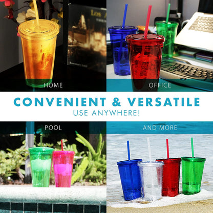 Simple Green Solutions - Acrylic Double Wall Cup for Cold Drinks, Reusable Cups with Lids and Straws, Insulated Plastic Tumblers with Lids and Straw, Acrylic Tumblers, 16 oz Capacity, Orange